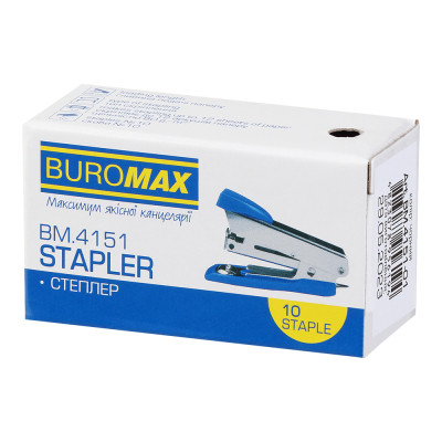 Степлер Buromax металевий МІНІ, 12 аркушів, (скоби №10), 61 х 34 х 25 мм, чорний (BM.4151-01)