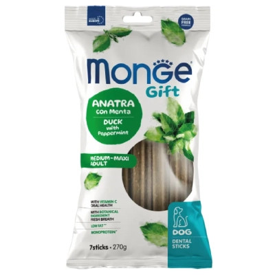 Ласощі для собак Monge Gift Dog Medium &amp; Maxi качка з м&#039;ятою 270 г (8009470085588)