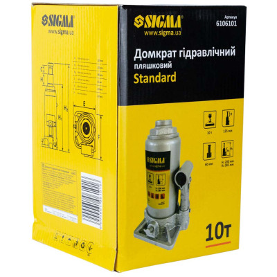 Домкрат Sigma гідравлічний пляшковий 10т H 200-385мм (6106101)