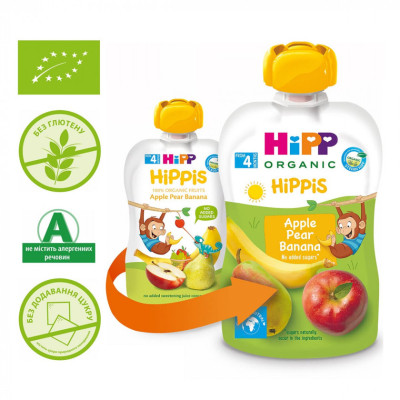Дитяче пюре HiPP Яблуко Груша Банан 100г (9062300433743)