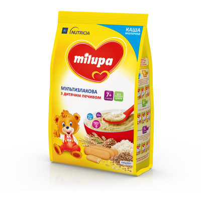 Дитяча каша Milupa молочна Мультизлакова з дитячим печивом 210 г (5900852931161)