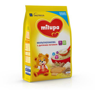 Дитяча каша Milupa молочна Мультизлакова з дитячим печивом 210 г (5900852931161)