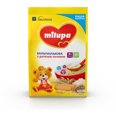 Дитяча каша Milupa молочна Мультизлакова з дитячим печивом 210 г (5900852931161)