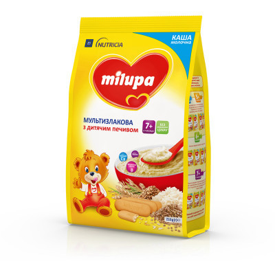 Дитяча каша Milupa молочна Мультизлакова з дитячим печивом 210 г (5900852931161)