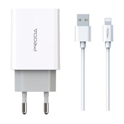 Зарядний пристрій Proda PD-A28i 2хUSB 2.4A + USB Ligthtning 1.0m (PD-A28i-WH)