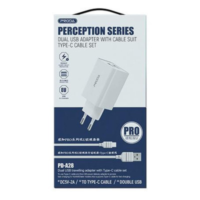 Зарядний пристрій Proda PD-A28i 2хUSB 2.4A + USB Ligthtning 1.0m (PD-A28i-WH)