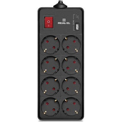 Мережевий подовжувач REAL-EL RS-PROTECT 805 1.8m, black (EL122300042)