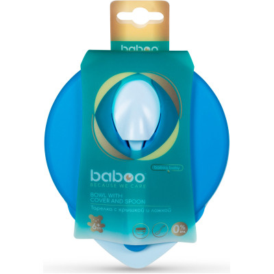 Тарілка дитяча Baboo з кришкою та ложечкою, від 6 місяців (синя) (9-029)