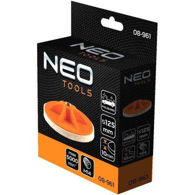 Круг зачистной Neo Tools полировальный, губка средней жесткости, M14, 125x10мм (08-961)