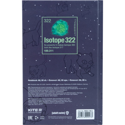 Книга записна Kite А6 Rick and Morty, 80 аркушів, клітинка (RM22-199-2)