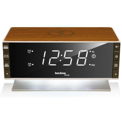 Настільний годинник Technoline з радіо WT487 Wireless Mobile Charging White/Brown (DAS302715)