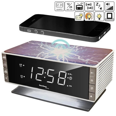 Настільний годинник Technoline з радіо WT487 Wireless Mobile Charging White/Brown (DAS302715)