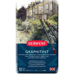 Олівці кольорові Derwent Graphitint акварельні графітні 12 шт, метал. коробці (5028252167406)