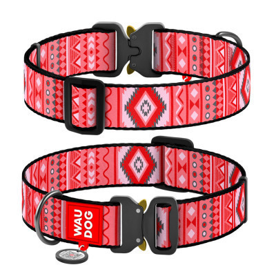 Ошейник для животных WAUDOG Nylon с QR паспортом &quot;Этно красный&quot; металлическая пряжка-фастекс L (5208)