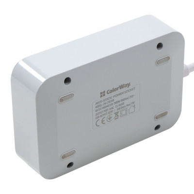 Мережевий фільтр живлення ColorWay CW-CHЕ36B, 3 розетки/6USB Black 1.8M (CW-CHE36B)