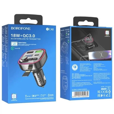 FM модулятор BOROFONE BC48 Broad 2 USB, USB Type-C Black (BC48B)
