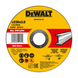 Круг відрізний DeWALT HIGH PERFORMANCE, сталь/труби та профілі/кольорові метали 230х3х22.23 мм (DWA4525IA)