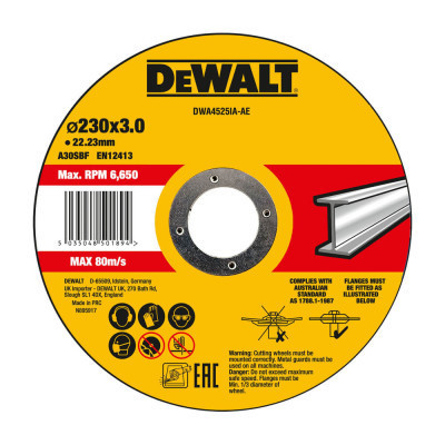 Круг відрізний DeWALT HIGH PERFORMANCE, сталь/труби та профілі/кольорові метали 230х3х22.23 мм (DWA4525IA)
