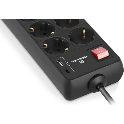 Мережевий подовжувач REAL-EL RS-PROTECT 805 3m, black (EL122300043)