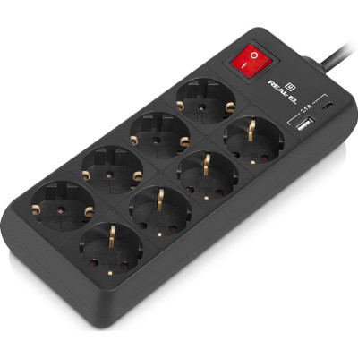 Мережевий подовжувач REAL-EL RS-PROTECT 805 3m, black (EL122300043)