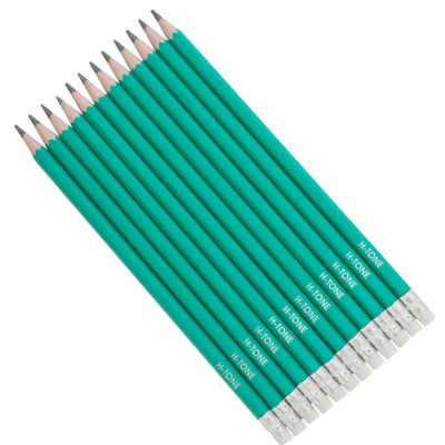 Олівець графітний H-Tone НВ, пластиковий, з гумкою, зелений, 12 шт (PENCIL-HT-JJ30104)