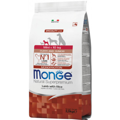 Сухий корм для собак Monge Dog Mini Puppy&amp;Junior зі смаком ягняти 2.5 кг (8009470011525)