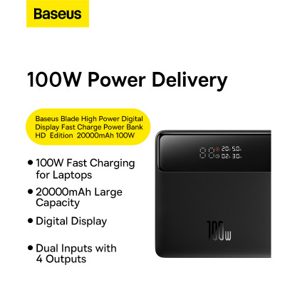 Батарея універсальна Baseus Blade HD 20000mAh PD/100W, Black (PPBL000101 / PPBLD100HD)