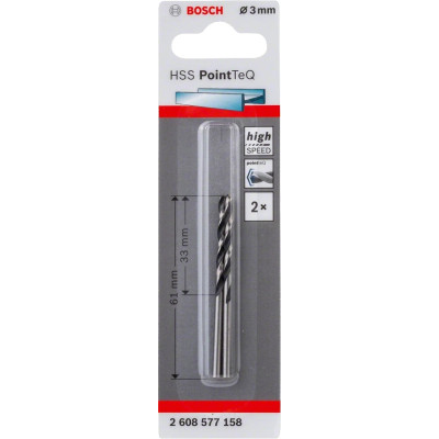 Свердло Bosch по металу HSS-PointTeQ, 3х33х61мм, 2шт (2.608.577.158)