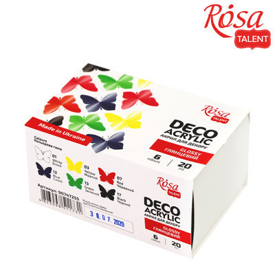 Акрилові фарби Rosa для декору глянсові 6 кол по 20 мл (4823098511731)