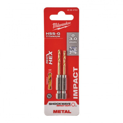 Свердло Milwaukee по металу RedHEX HSS-G TiN, 3,0 мм, (2шт) (48894763)
