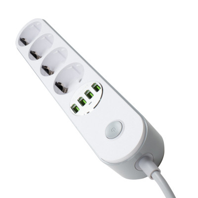 Мережевий фільтр живлення ColorWay CW-CHE44W, 4 розетки/4USB White 2M (CW-CHE44W)