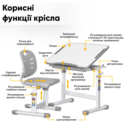 Парта зі стільцем Evo-kids Grey (Evo-06 Ergo G)