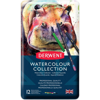 Олівці кольорові Derwent Watercolour Collection, акварельні 12 кол. в метал. коробці, (5028252097505)