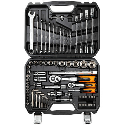 Набір інструментів Neo Tools 1/2&quot;, 1/4&quot;, CrV, 77 шт. (08-915)