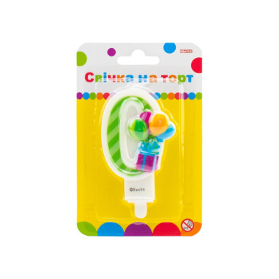 Свічка Maxi двостороння &quot;0&quot; із зображенням надувних кульок висотою 7,62 см (MX622069-0)