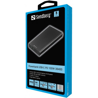 Батарея універсальна Sandberg 38400mAh, PD/100W, QC/3.0, inp:USB-C/Micro-USB, out:USB-A*2 (420-63)