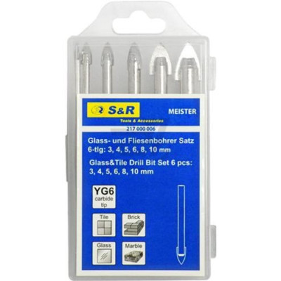 Набір свердл S&amp;R Meister скло/керамiка 3,4,5,6,8,10мм 6шт. (217000006)