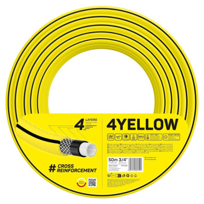 Шланг для поливу Cellfast 4YELLOW 3/4&quot; 50м, 4 шари, до 20 Бар, -10…+50°C (10-522)
