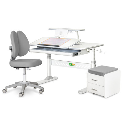 Парта з кріслом ErgoKids (L) Grey + тумба (TH-320 + Y-412 Lite + BD C3_GREY)