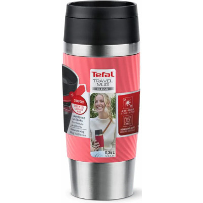 Термокружка Tefal Travel Mug Classic Twist, 360мл, нержавіюча сталь, кораловий (N2024410)
