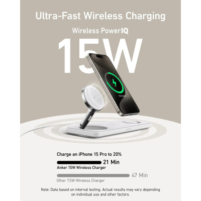 Зарядний пристрій Anker MagGo Wireless Charging Station 15W 3-in-1 Pad White (B25M1321)
