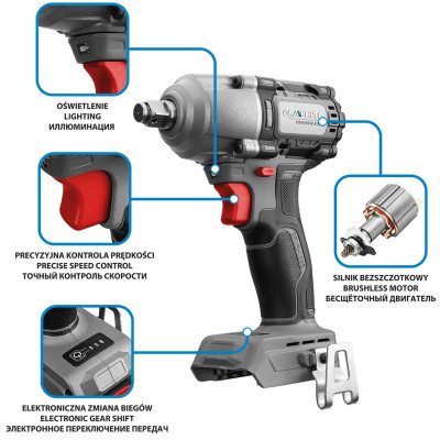 Гайковерт Energy+ 18V, безщітковий, 2600об/хв, 450Нм, 1/2&quot;, 3 швидкості, 1.24кг (без АКБ та ЗП) Graphite (58G038)