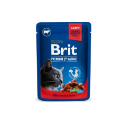 Вологий корм для кішок Brit Premium Cat Pouches with Beef Stew&amp;Peas 100 г (8595602505982)