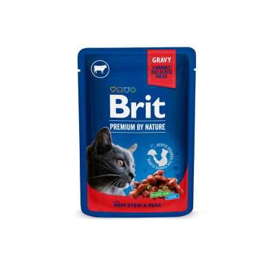 Вологий корм для кішок Brit Premium Cat Pouches with Beef Stew&amp;Peas 100 г (8595602505982)