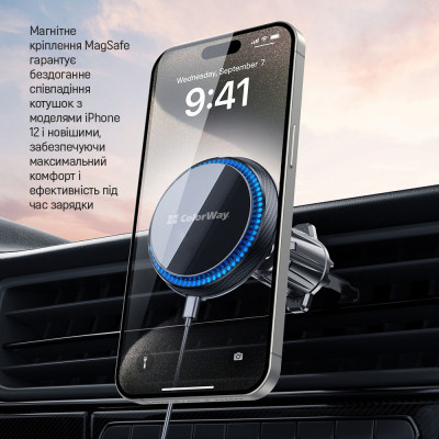 Універсальний автотримач ColorWay MagSafe 360° Air Vent 15W Black (CW-CHMW041Q-BK)